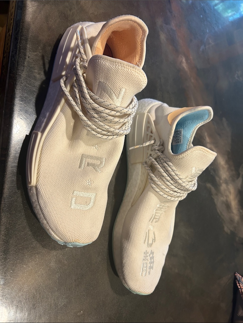 adidas Men's Cream Knit Sneakers with Peach and Blue Accents